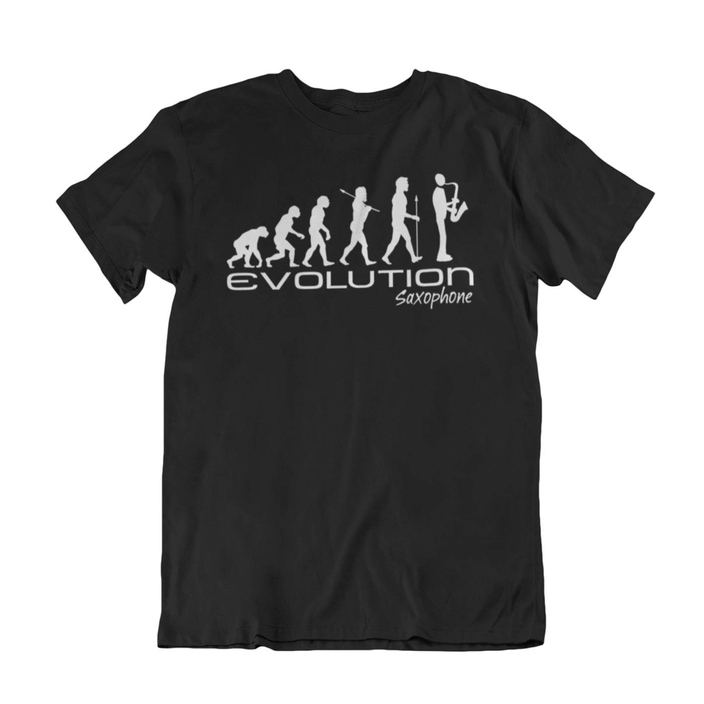 Jonny Cotton Men's Black Evolution Of A Saxophone - Musical Instrut Novelty T-Shirt (X-Large, )