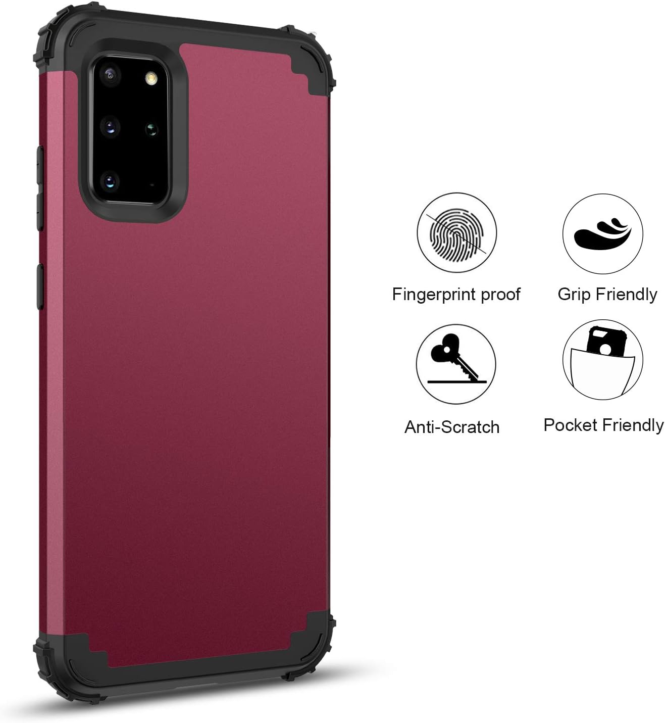 BENTOBEN Galaxy S20 Plus Case, Phone Case Samsung S20 Plus, 3 in 1 Heavy Duty Hybrid Hard PC Soft Bumper Rugged Shockproof Non-Slip Drop Protective Girl Women Cover for S20 Plus 6.7 inch 2020,Wine Red