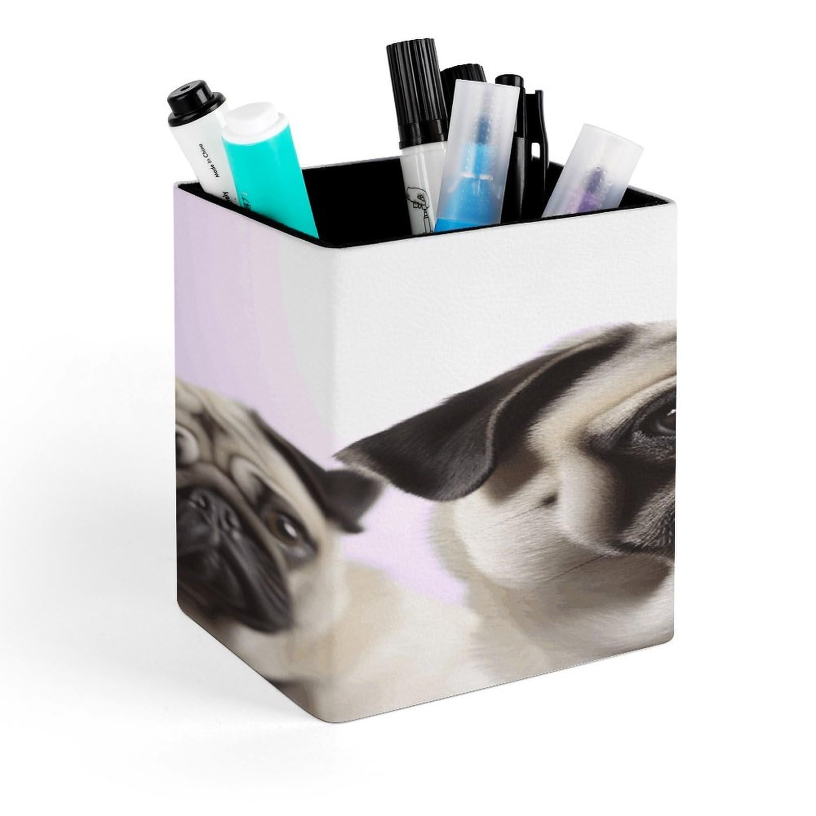 FekiLoot Pug Dog Pen Holder Personalized Desktop Pencil Holders Case Office Accessories Container Box for Square Pen Cup Desktop Organizer Makeup Brush Holder Caddy Storage