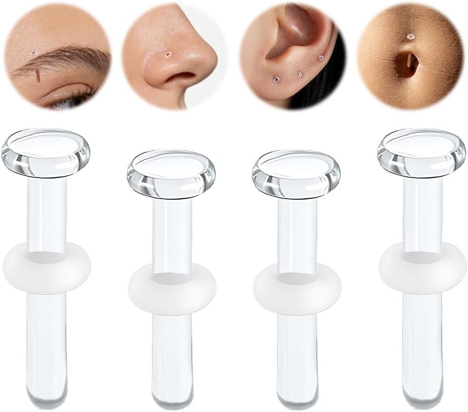 Glass Piercing Retainers for Rook Cartilage Belly Nose Piercing Jewelry 8/10/12/14/16/18/20g Clear Glass Earrings Studs for Work/Surgery/Sports
