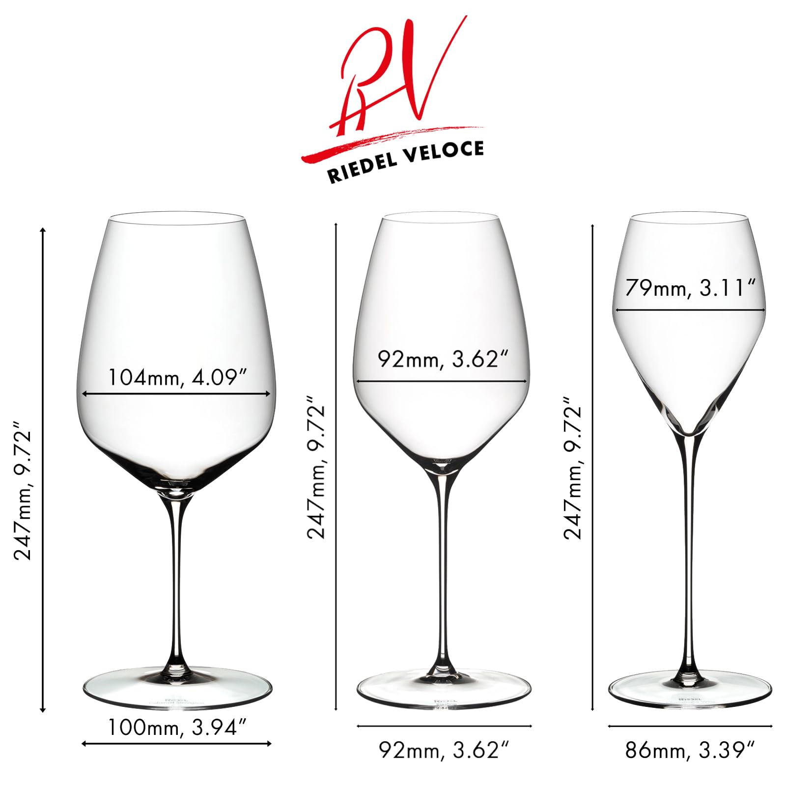 RIEDEL Veloce Wein- und Champagnergläser Set 6-teilig | Cabernet/Merlot Gläser (829 ml), Riesling Weingläser (570 ml) und Champagnergläser (327 ml) | Kristallglas