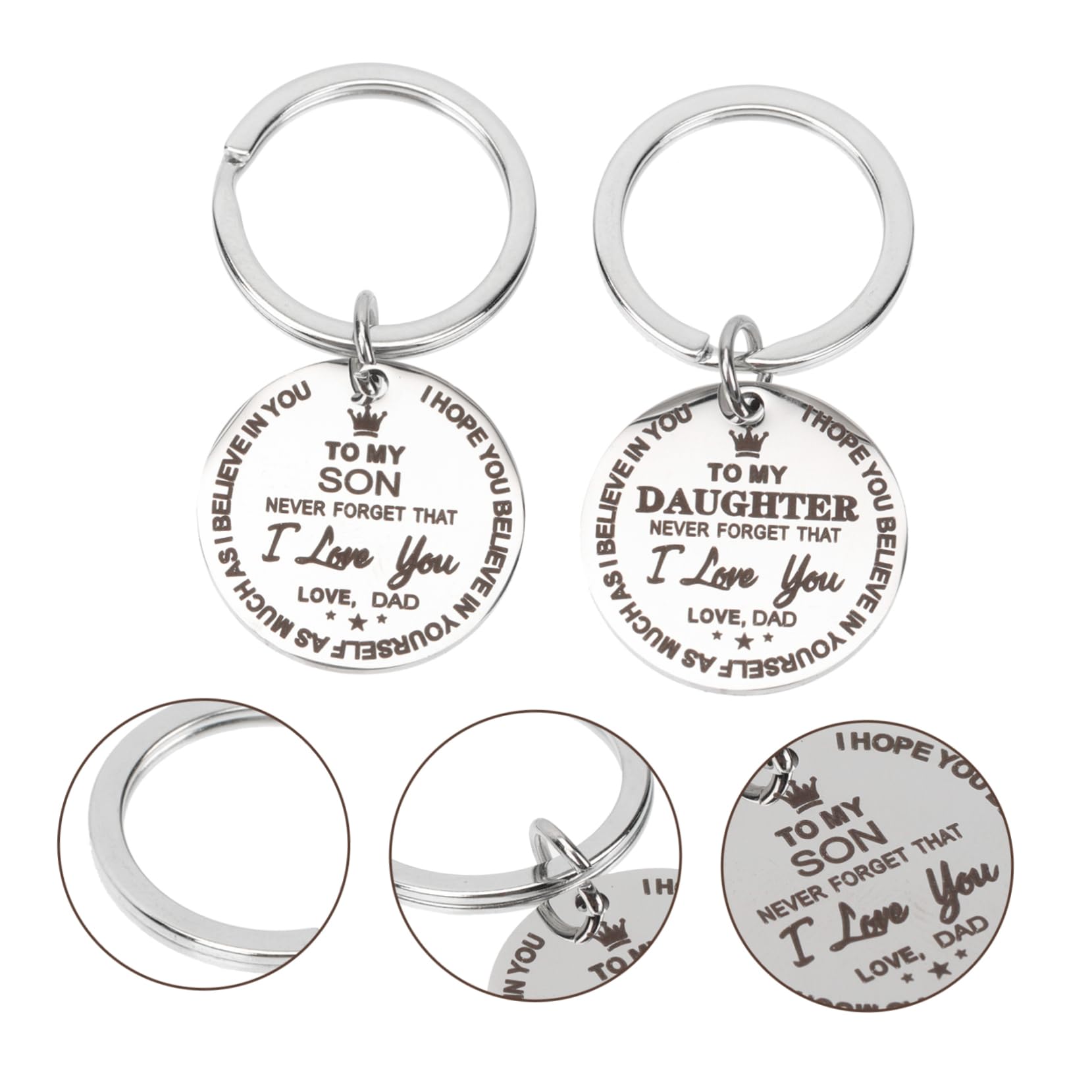 NOLITOY 2pcs Family Keychain Decor Keychain Pendant for Son Daughter Stainless Steel Inspirational Present