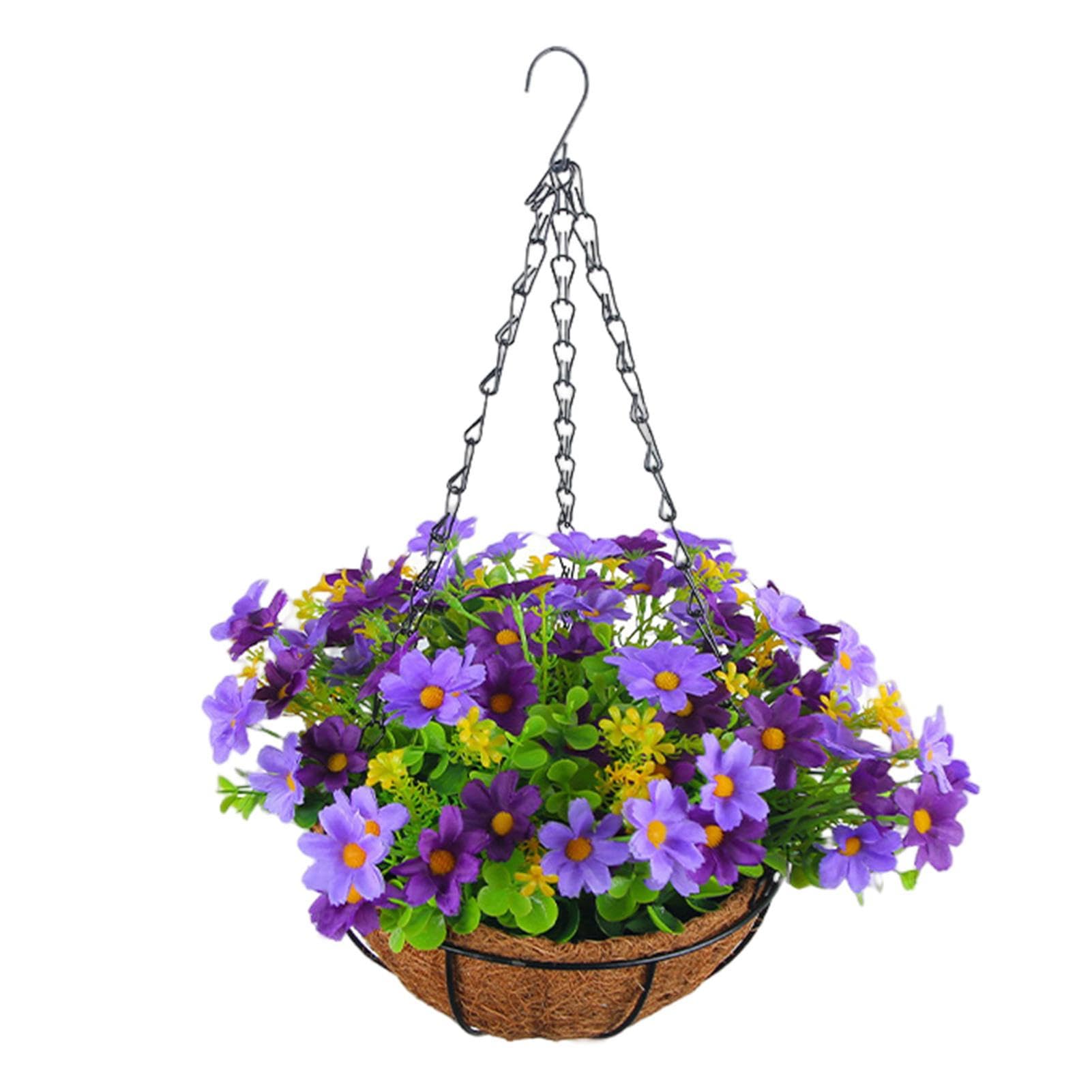 PW TOOLS Artificial Hanging Baskets Outdoor, Hanging Basket with Artificial Flowers, Indoors Outdoors Silk Flowers Chain Hanging Basket Flowerpot, for Patio, Home, Garden