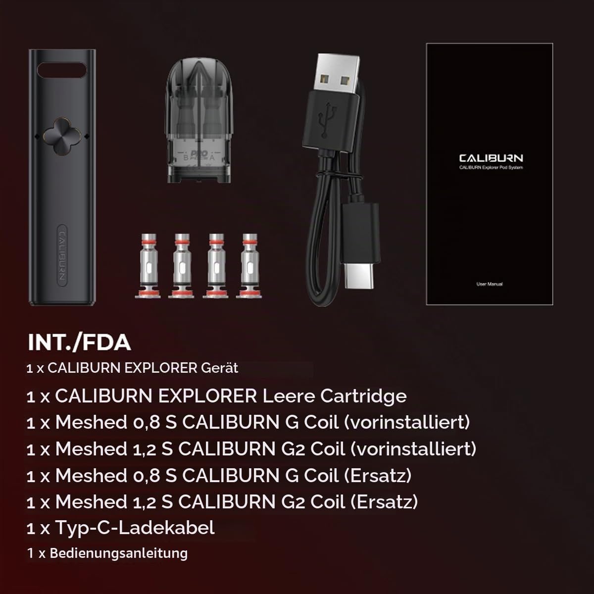 Uwell Caliburn Explorer 2ml 1000mAh Pod System Kit Farbe Schwarz