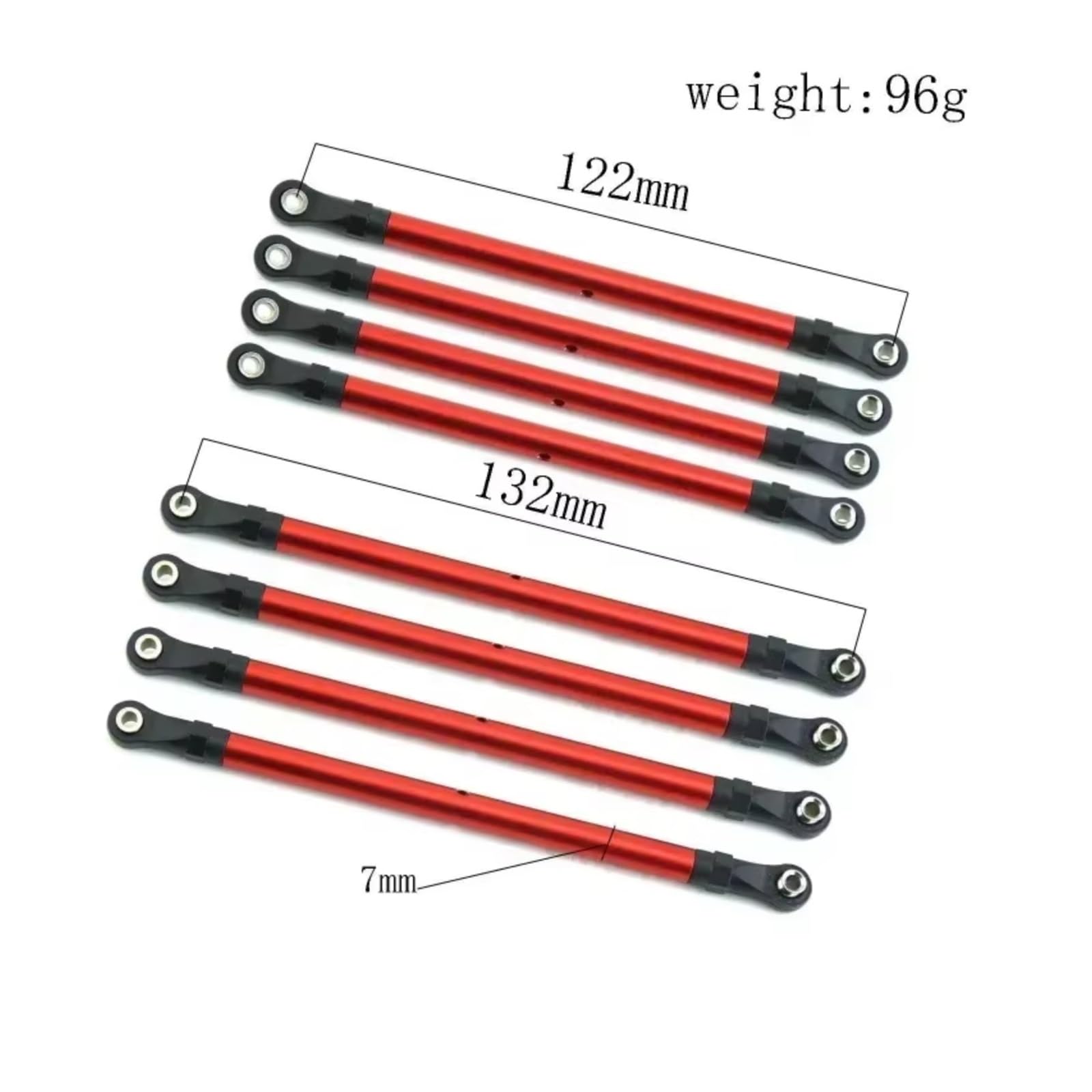 Rc Special Connecting Rod for Axial for SCX10 90046 for TRX4 1/10 8 PCS Aluminum Alloy RC Link Rod Linkage Set 313MM Wheelbase RC Crawler Car Accessories Replacement Use(Red)