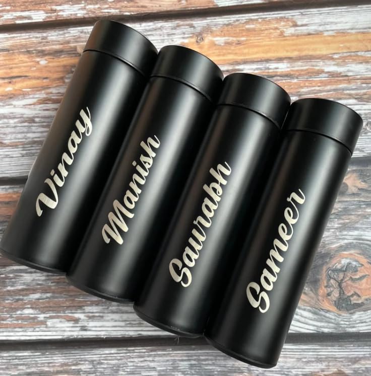 Image of Your Name Personalized Stainless Steel Sports Water Bottle with LED Temperature Display, Corporate Gift smart Bottle (Black)
