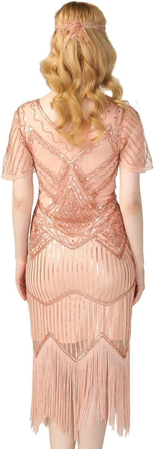 PrettyGuide Women's 1920s Flapper Dress Short Sleeve Glitter Sequin Inspired Fringed Party Cocktail Dresses - Image 6