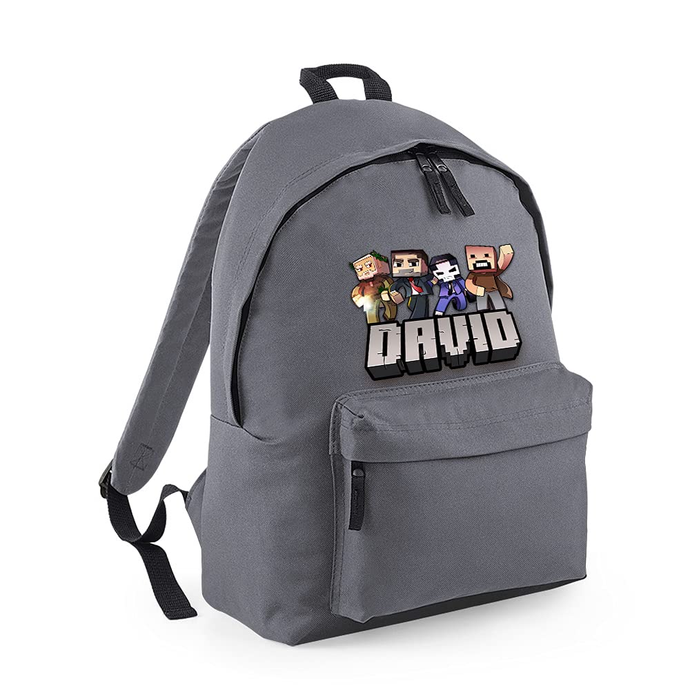 Getagift Boys Graphite Grey Personalised Any Name Cool Pixel Art Funny Gaming Enthusiast, Back To School, Fashion Backpack For Nursery/Preschool/Travel, Bookbags For Kids/Teen Fashion Rucksack Shoulder Bag. (Graphite Grey)