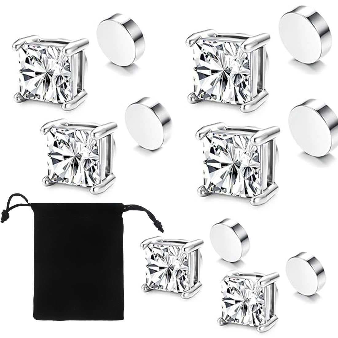 FIOROYAL 2 paar Edelstahl Magnetische oorbellen voor mannen zonder piercing CZ hypoallergeen 7 mm