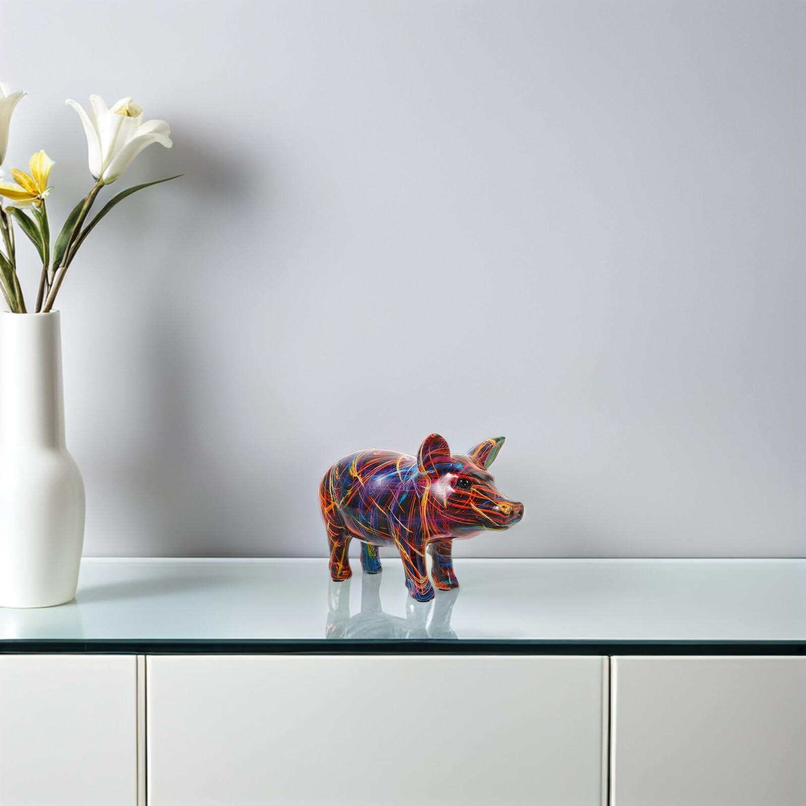 Toyvian Statua di Maiale Scultura Animale da Collezione in Resina Colorata e Decorativa per Mensole e Arredamento Casa, per Appassionati e Collezionisti