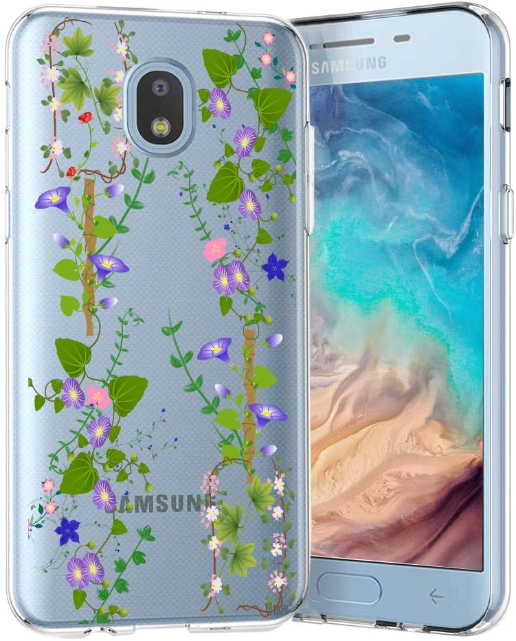 Unov Case Clear with Design for Galaxy J7 2018 Slim Protective Soft TPU Bumper Embossed Pattern for Galaxy J7 Crown J7 Refine J7 Star J7 V J7V 2nd J7 Aero J737V (Wild Flower)