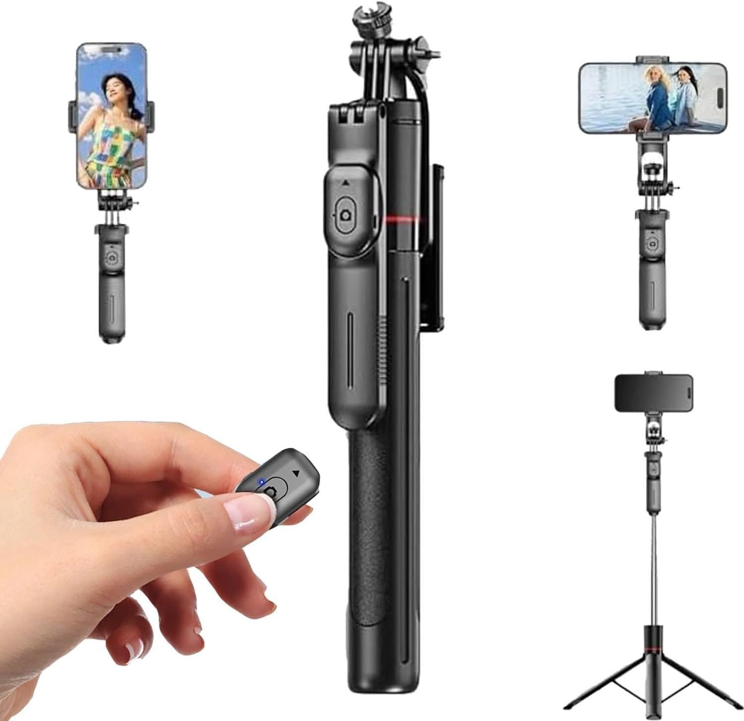 Trípode Gimbal Estabilizador 2 en 1 para Móvil, Palo Selfie 360° Antivibración Repartir Cada Movimiento, Plegable Robusto Estabilidad Sólida, Negro
