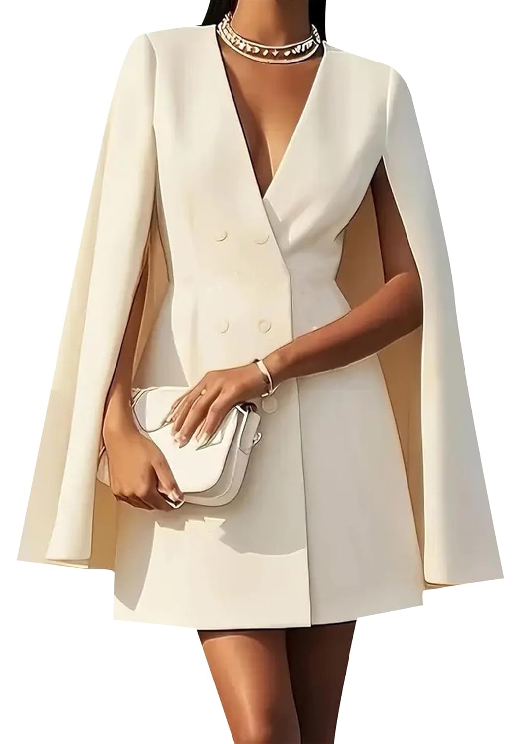 FLITAY Womens Double Breasted Cape Blazer Dress Elegant Split Sleeve Dresses Sexy Office Mini Dress