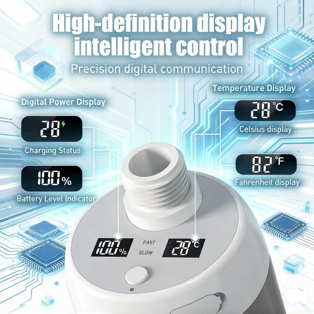 High-Efficiency Outdoor Shower: Adjustable 2-Speed Water Flow, 5200mAh Rechargeable Pump, Smart Digital Display (Temp/Battery), IPX7 Rated, Essential Camping Gear (Gray)