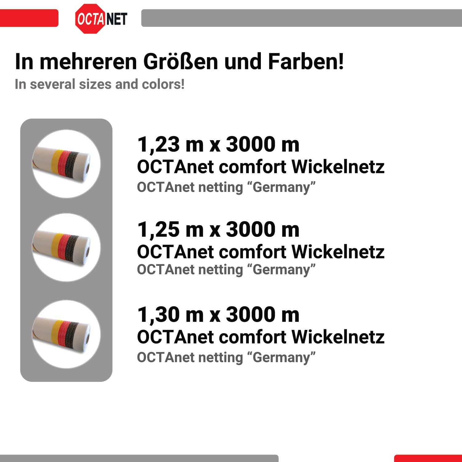 Germany Wickelnetz für Rundballen | 1,25 x 3000 m | UV-beständig und reißfest | Brennholznetz | Rundballennetz | Heunetz | Pressennetz | Fußball | Weltmeister