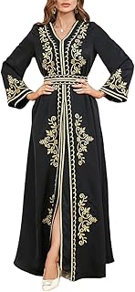 Woman Ethnic Muslim Abaya 2 Piece Set Moroccan Caftan Solid Embroidery Full Sleeve V-Neck Sashes Turkish Robe