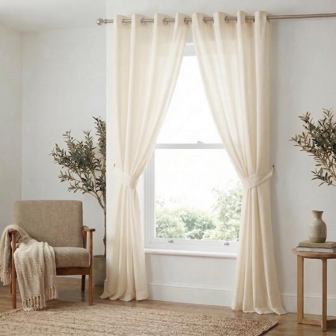 Urban Villa Cotton Curtains Long Durable Grommet with 2 Panels 84 Length 52 Width Inches Ivory Color|Sheer Backdrop Window Curtain|Livingroom|Bedroom|Kitchen Decor Soft Pre-Washed Semi Black-Out