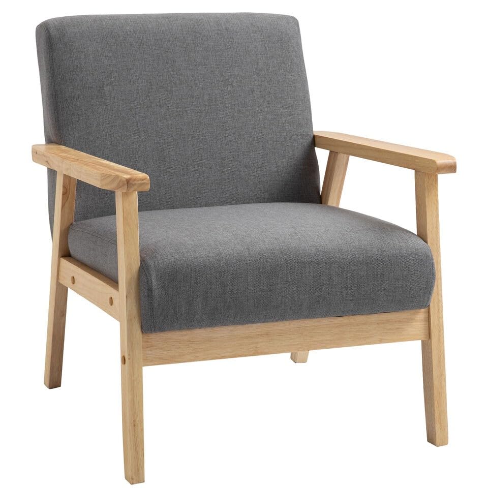 Photo 1 of [NONREFUNDABLE, FOR PARTS/ READ NOTES]
[STOCK PHOTO FOR REFERENCE]
VcJta Minimalistic Wood Frame Accent Chair with Thick Linen Cushions Wide seat Armchair Stylish Home Furniture