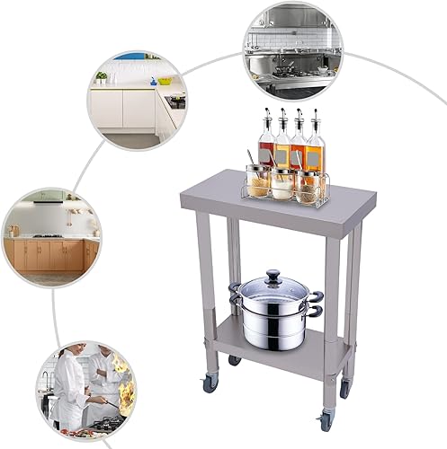 Miniatura 2 de Mesa de trabajo comercial de acero inoxidable, equipo de cocina de 3017.7 in, mesa de preparación de alimentos con estante inferior+ruedas, mesa de