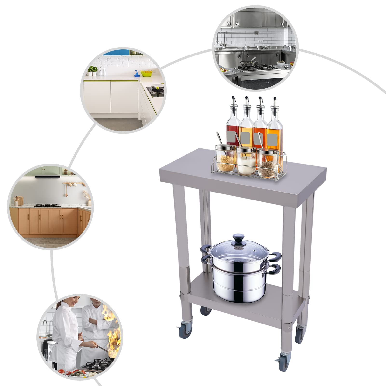 Gastronomie Cafeteria - Tavolo da lavoro in acciaio inox, 60 x 40 cm, con ruote