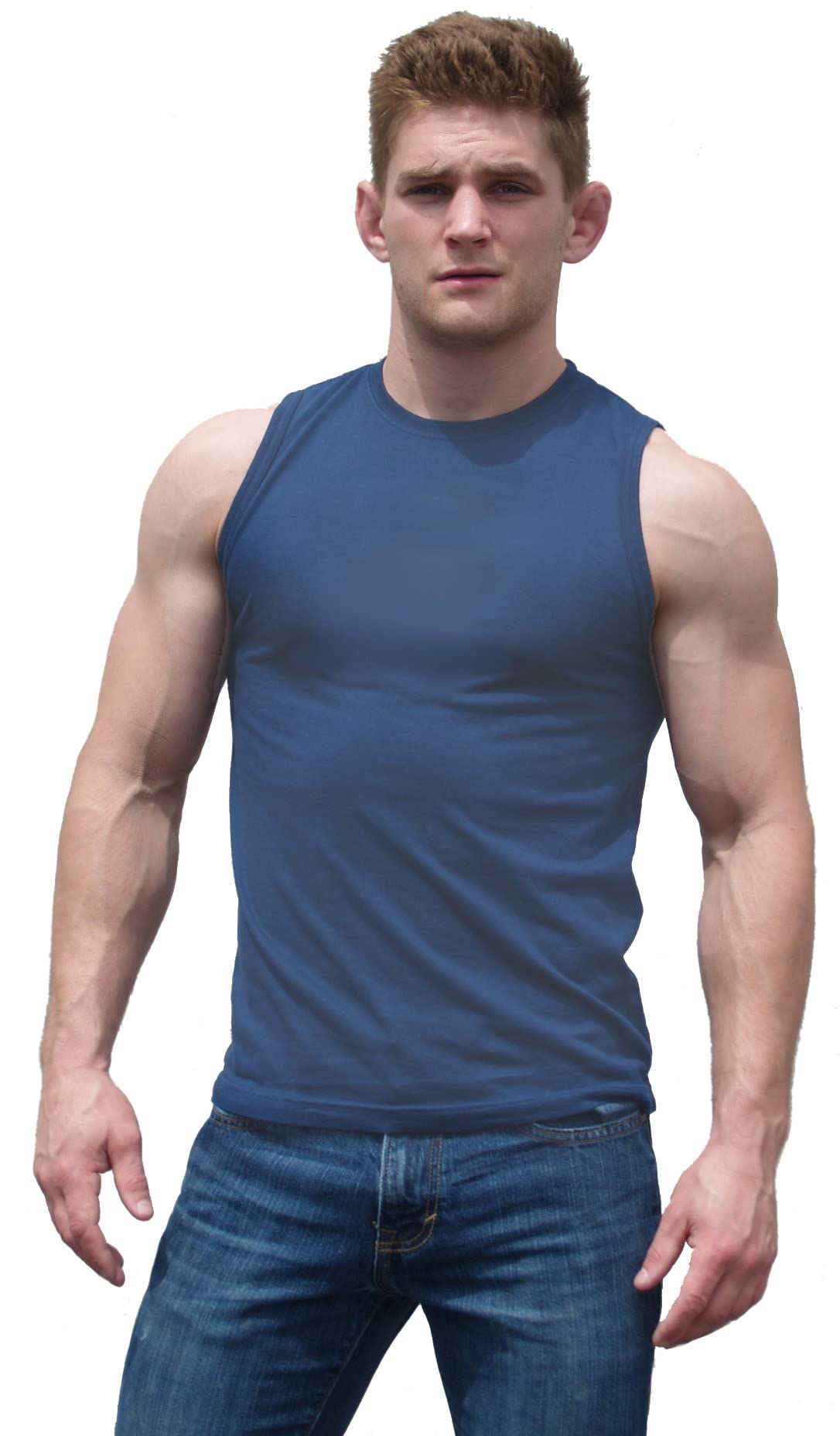 Ajaxx63Men's Athletic Fit Sleeveless Faded Navy T-Shirt