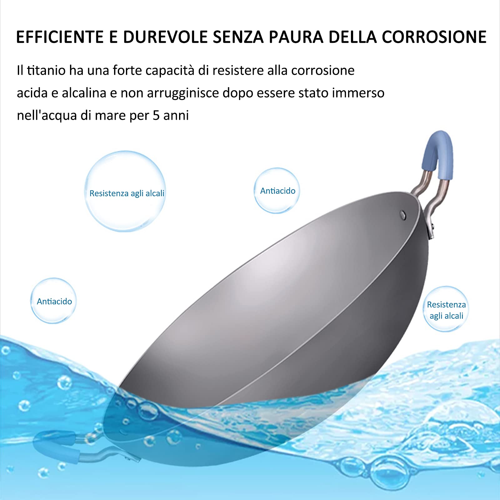 Wok In Titanio Puro Martellato A Mano - 40cm Con Manico In Acciaio - Foto 11