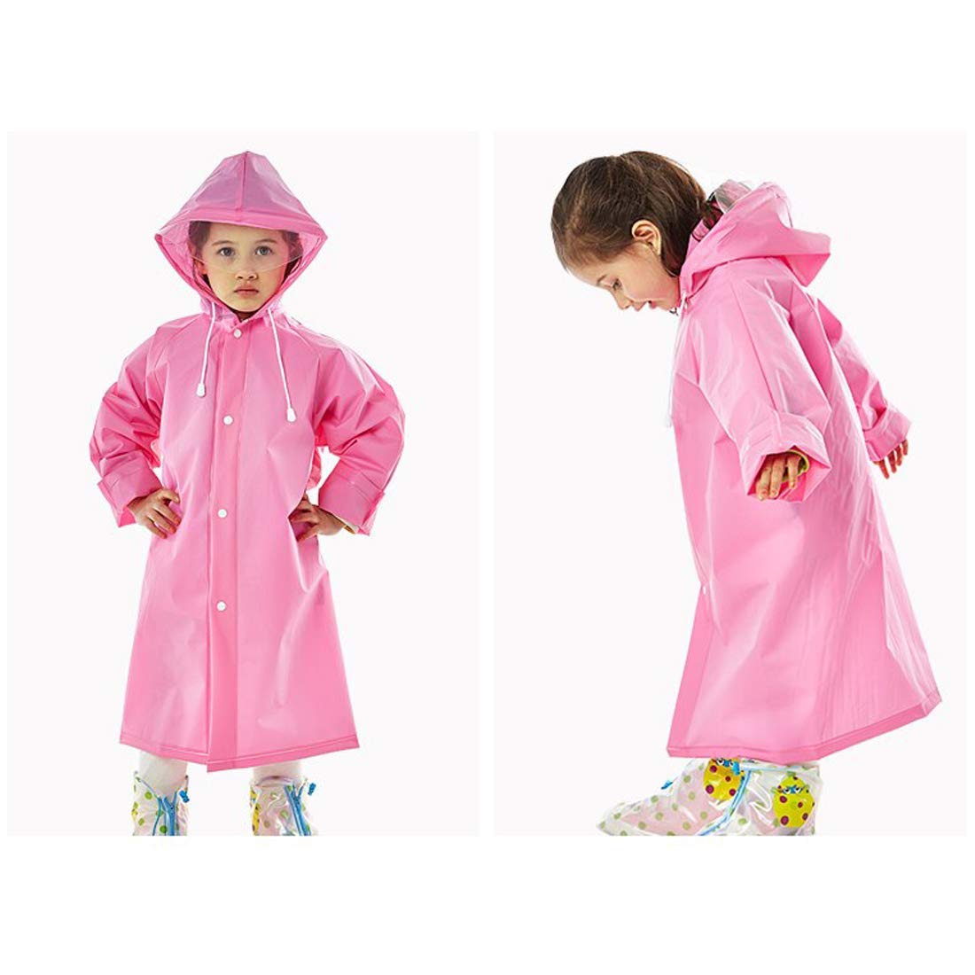 Devil Kids Girl's PVC Full Sleeve With Hooded Plain Raincoat (Pink, 11-12 Years) - Image 4 thumbnail
