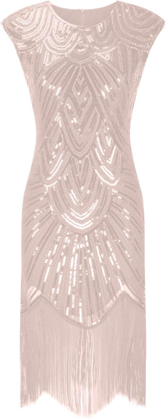 Women's 1920s Dress Fringe Sequin Art Deco Flapper Dress Sleeveless Tassels Hem Gatsby Cocktail Party Dresses Clubwear
