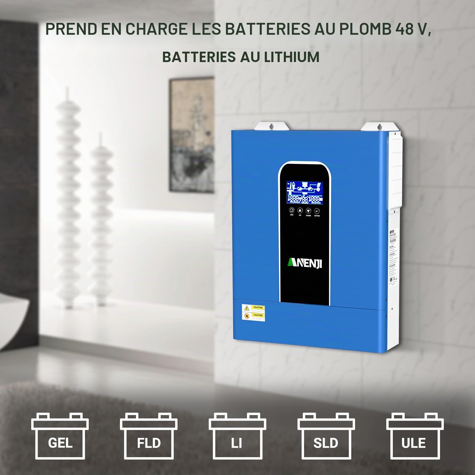 Onduleur hybride 11 kW 48 V, 3 phases avec forme d'onde sinusoïdale pure DC 48 V vers AC 230 V, régulateur de charge solaire MPPT pour batteries au plomb et au lithium, convient pour les ménages