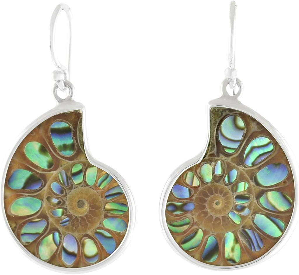 Starborn Ammonite Earrings with Gemstone Inlay