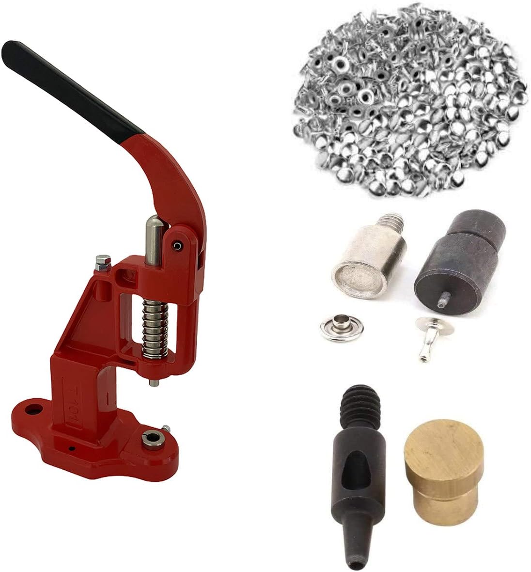 7mm Rivets Kit (1000 Sets) with Hand Press Machine, Dies and Hole Punch. Leather Rivets Single Round Cap Metal Stud Fasteners for Bag Belt Wallet Jeans