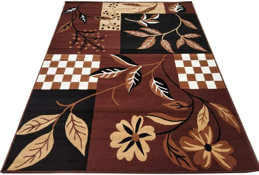 GenericMISBA Rugs Super Softness Floral Design Carpet for Living Room, Bed Room, Drawing Room, Office with 0.5 inch Thickness ( 6x8 Feet, 180 x 240 cm in Brown Colour )