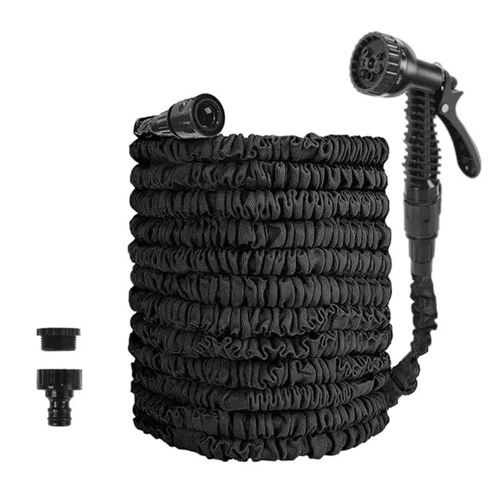 Expandable Magic Hose - High-Pressure Car Wash with 7 Water Spraying Functions(Black,75ft)