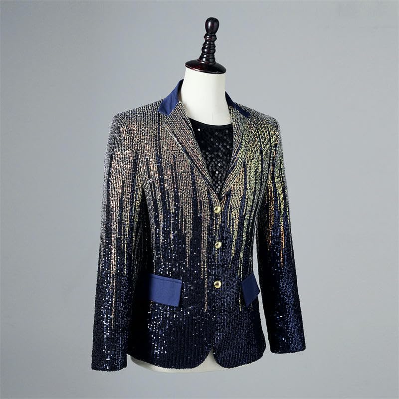 Blazer à paillettes bleu dégradé homme, veste de soirée revers cranté - 3