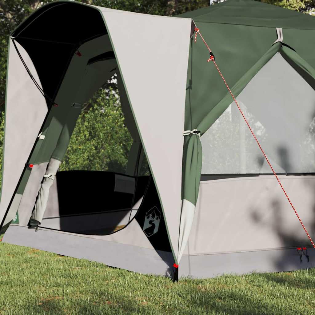 Tienda familiar para 5 personas, verde, 185T poliéster, 333 x 317 x 194 cm, resistente a los rayos UV, impermeable, con bolsa de transporte para camping