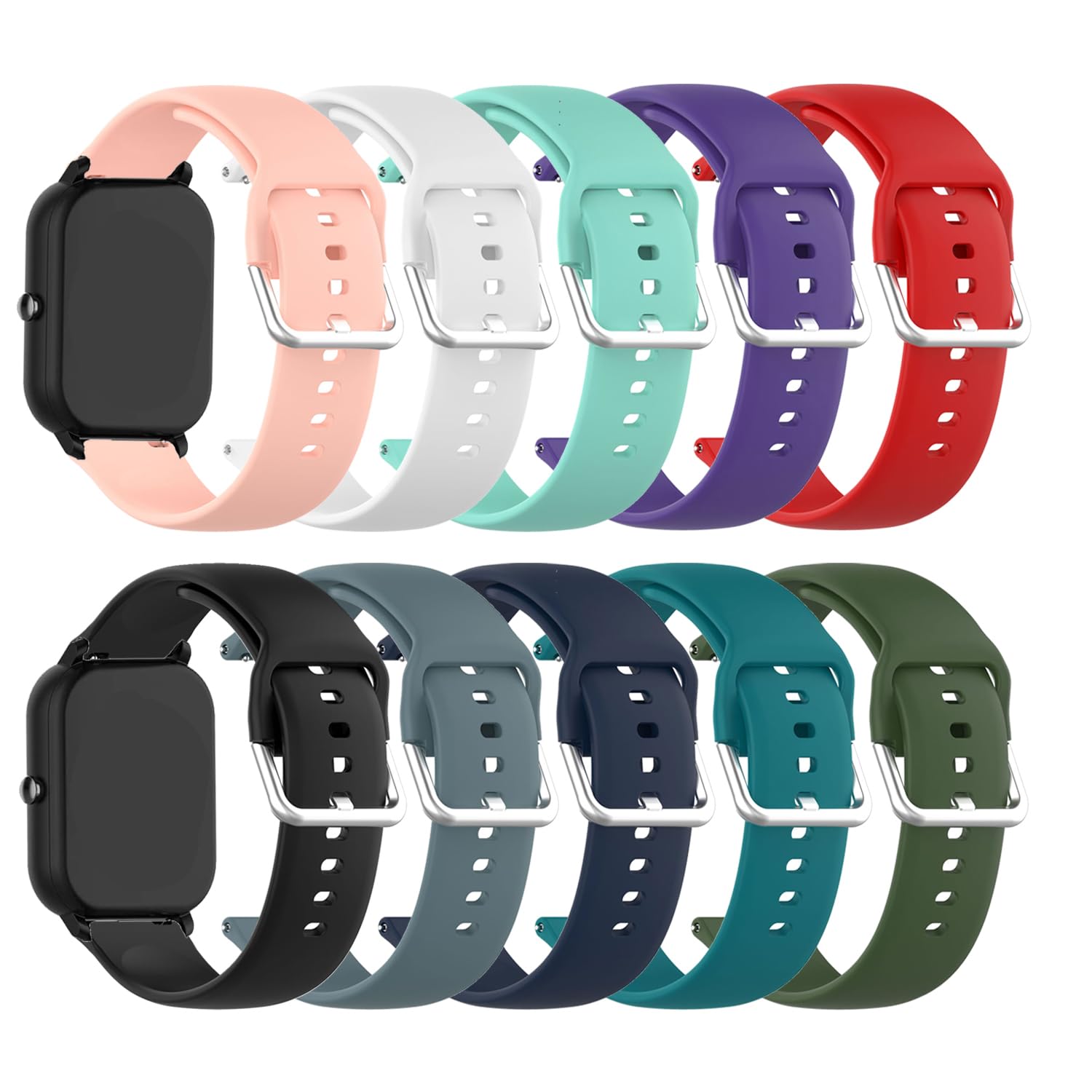 E ECSEM 10PACK Multicolor Bands for zakotu Y66 Watch Strap Adjustable Silicone Sport Replacement Wristbands Straps for zakotu Y66 Smart Watch for Men Women