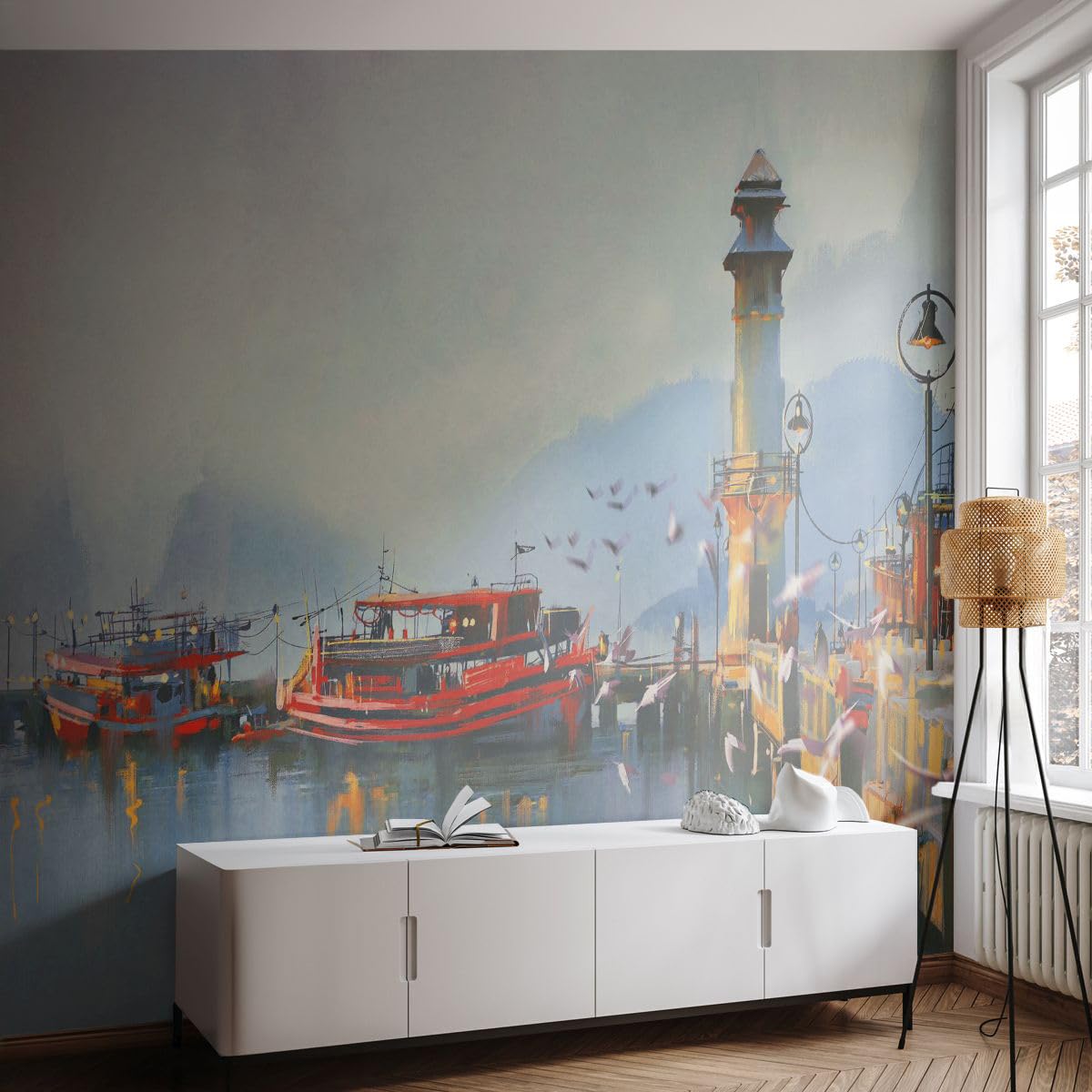 Carta da Parati Vinile in TNT 150x105 cm Paesaggi Marino - 3710 - WF3 | Porta Lanterna Barca Premium Canvas Fotomurale Moderno Decorazione da Parete Murale da Parete Per Soggiorno ARTTOR