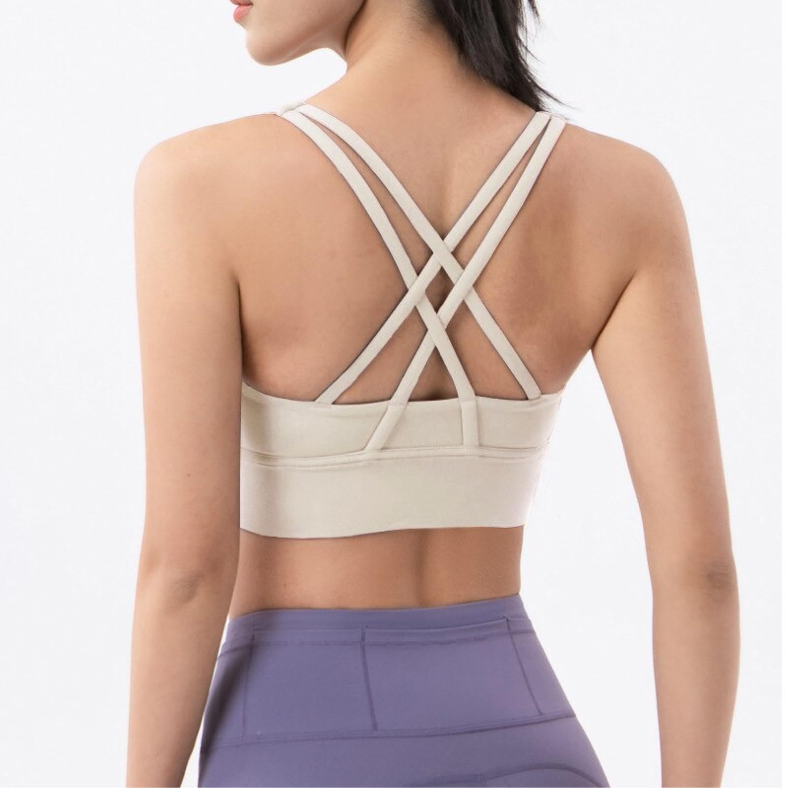CHENSHI Sujetador Deportivo Mujer Mujeres Fitness Yoga Bras Race Back Sports Nylon Top Bra Ropa Interior Transpirable Sexy para Mujeres-White-l
