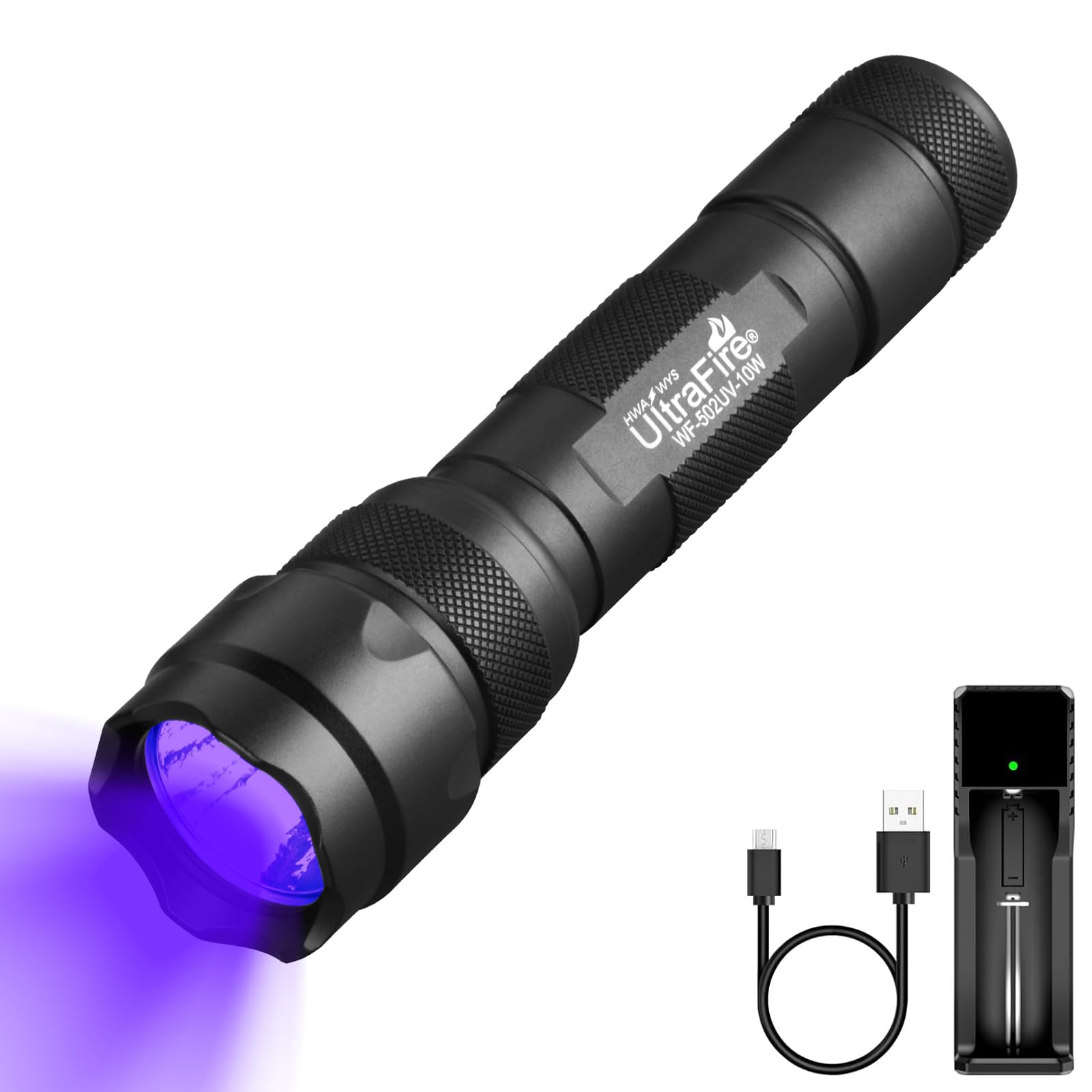 ULTRAFIRE UV Torch 365nm Blacklight, 10W UV LED Torch with Holster, Single Mode Powerful Ultraviolet Lamp for Pet Urine Stains, Curing Resins, Fluorescent Leak Detection, Mineral Identification, 502UV