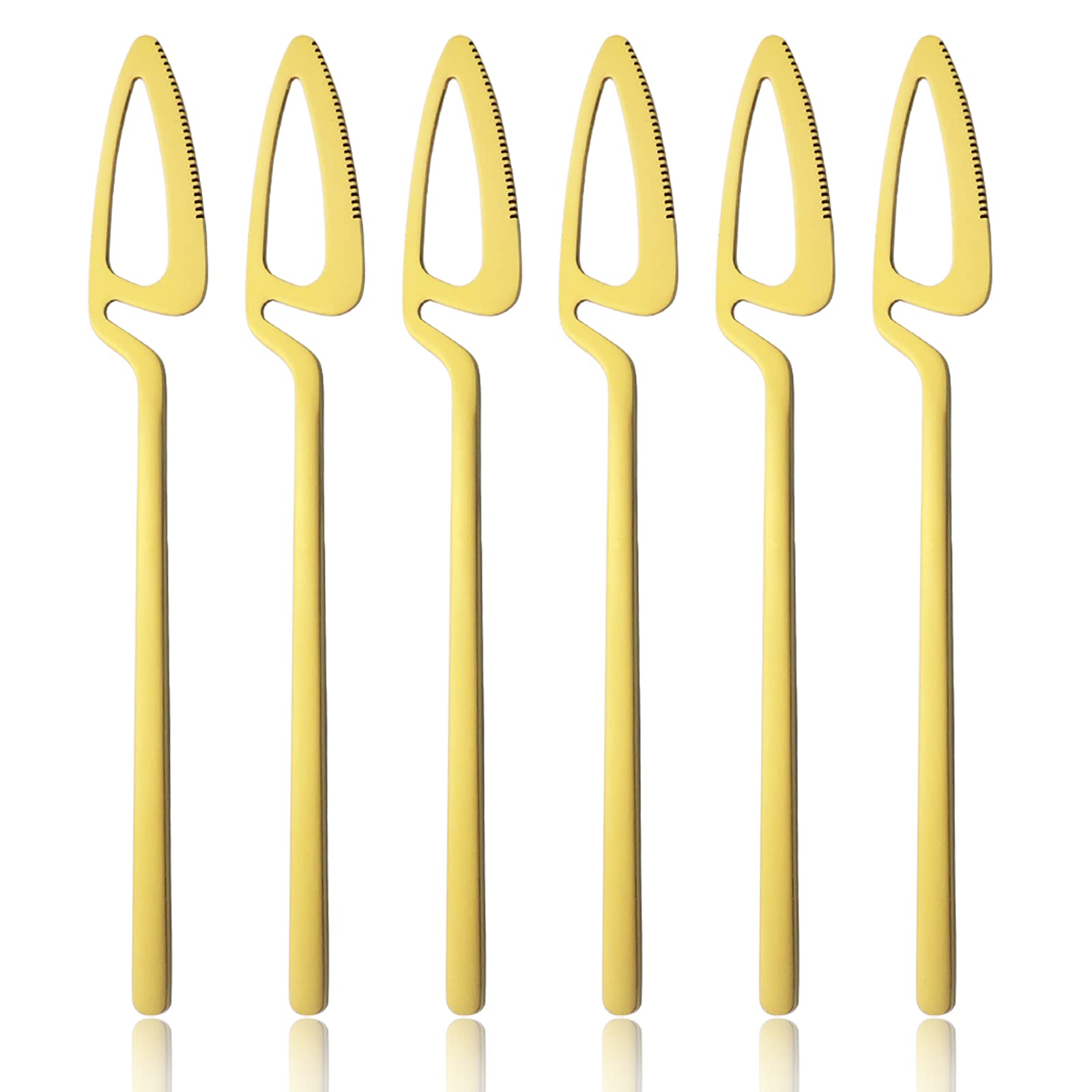 snplowum 6Pcs Matte Gold Dinner Knife Flatware, 8.4-inch Hangable & 18/10 Stainless Steel Bread Jam Knife Steak Dessert Butter Knife