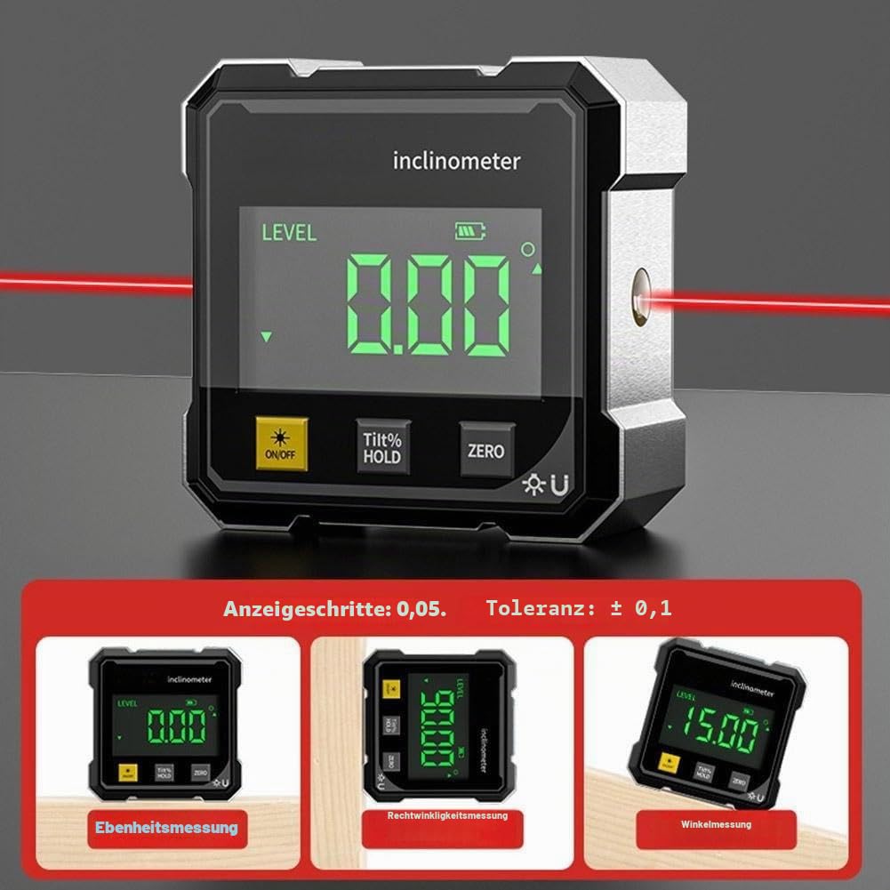 Digitaler Winkelmesser, 4-seitig, stark, magnetisch, digitaler Winkelmesser, digitale Wasserwaage mit LED-Anzeige, Winkelmesser, Neigungsmesser für Arbeiten, Bau, Maschinen und Wasserwaagenboxen