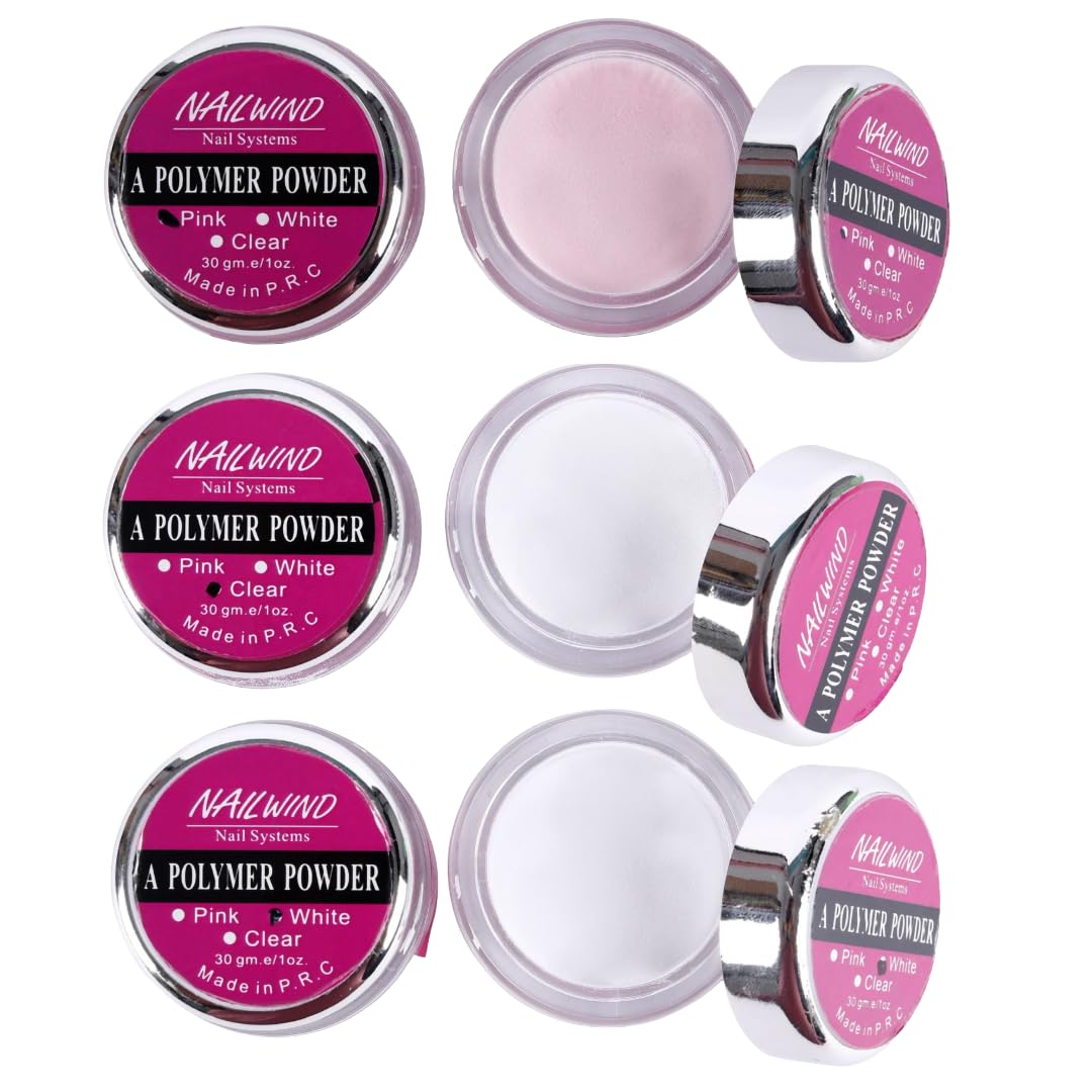 NAILWIND Acrylic Nail Kit - Acrylic Powder Set - 3 Colors 28g White Clear Pink Nail Powder Professional Polymer Colored Nail Powder for Acrylic Nail Extension Carving-image-46