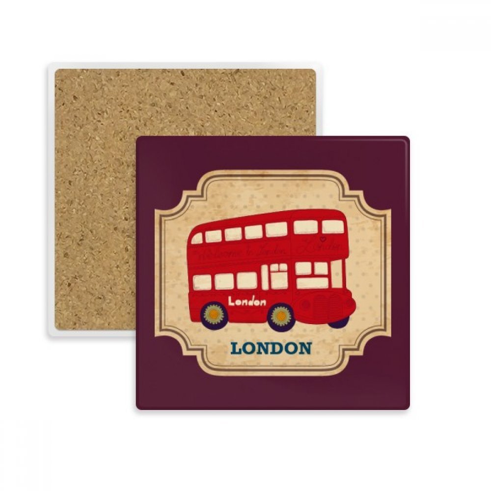 Dessous de verre London Bus lot de 2 en pierre absorbante carrée pour tasses