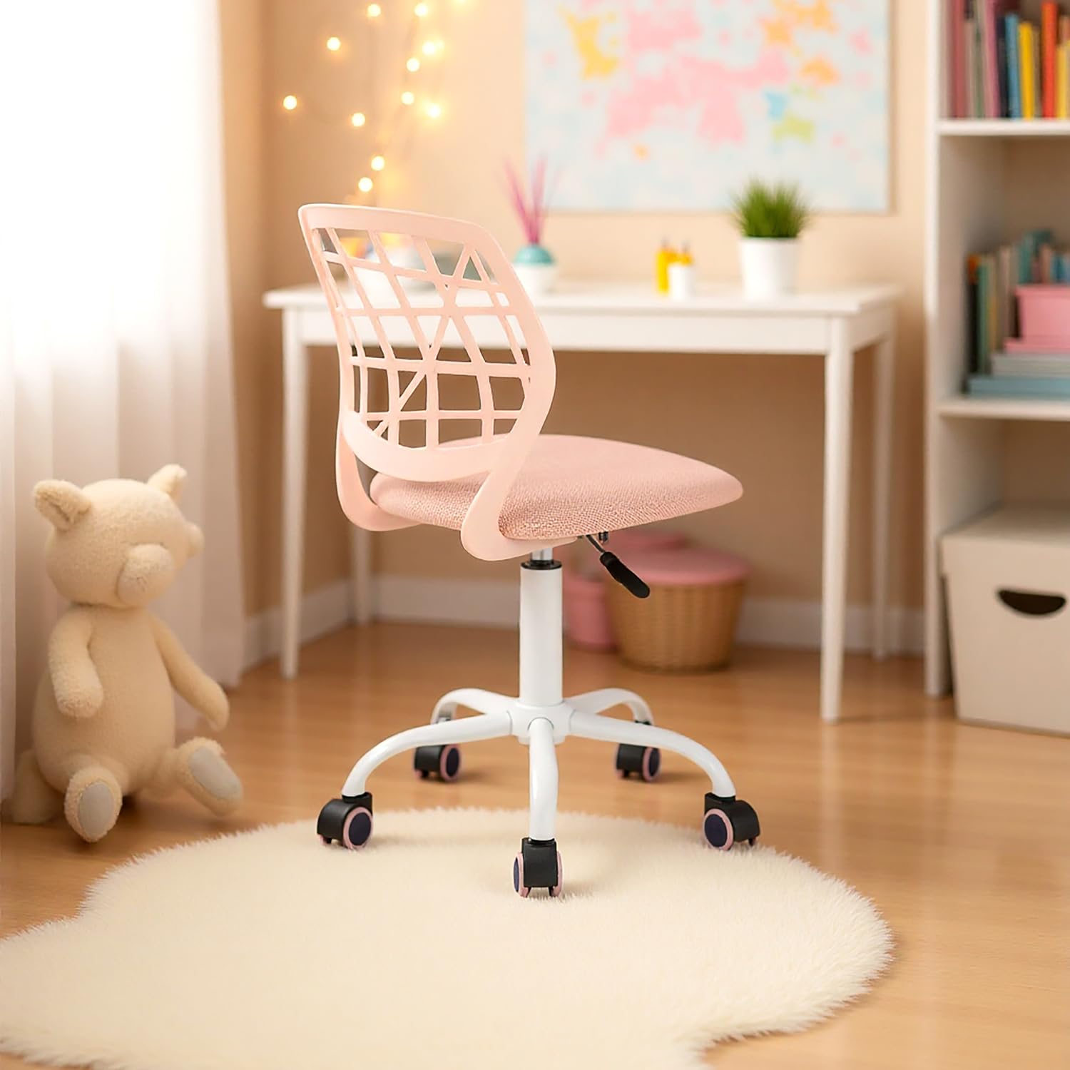 FurnitureR Chaise de Bureau pivotante à Hauteur réglable avec Petit Trou pour Chambre d'enfant ou Salle d'étude, Rose Plica
