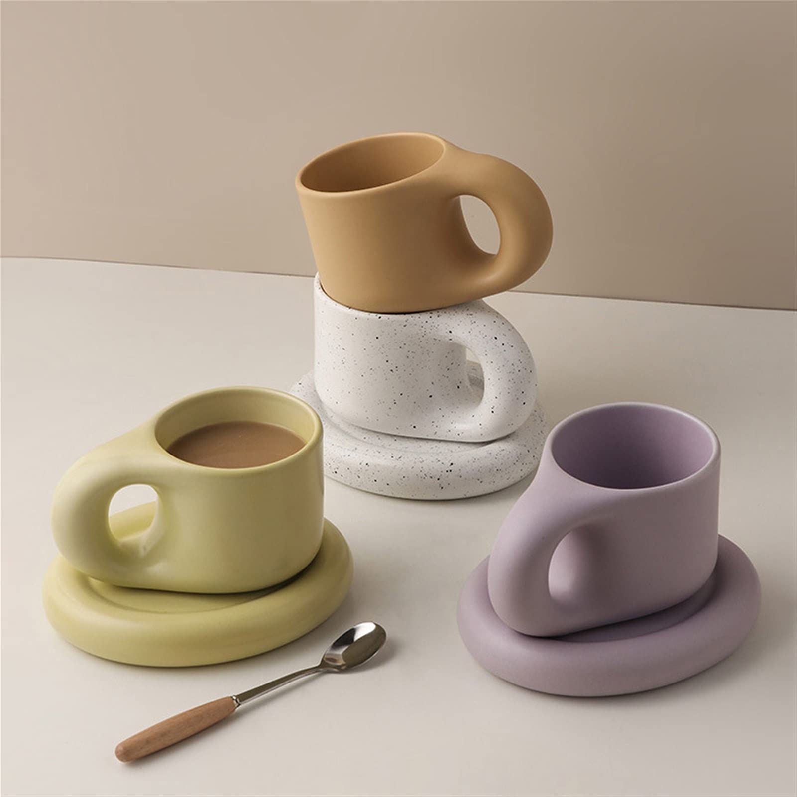 HASMI Kaffeetasse Keramische Espressatassen Kaffeetassen Faszinierender Becher mit Untertasse Set Kreative Geschenke (300ml) Teetasse (Color : A)
