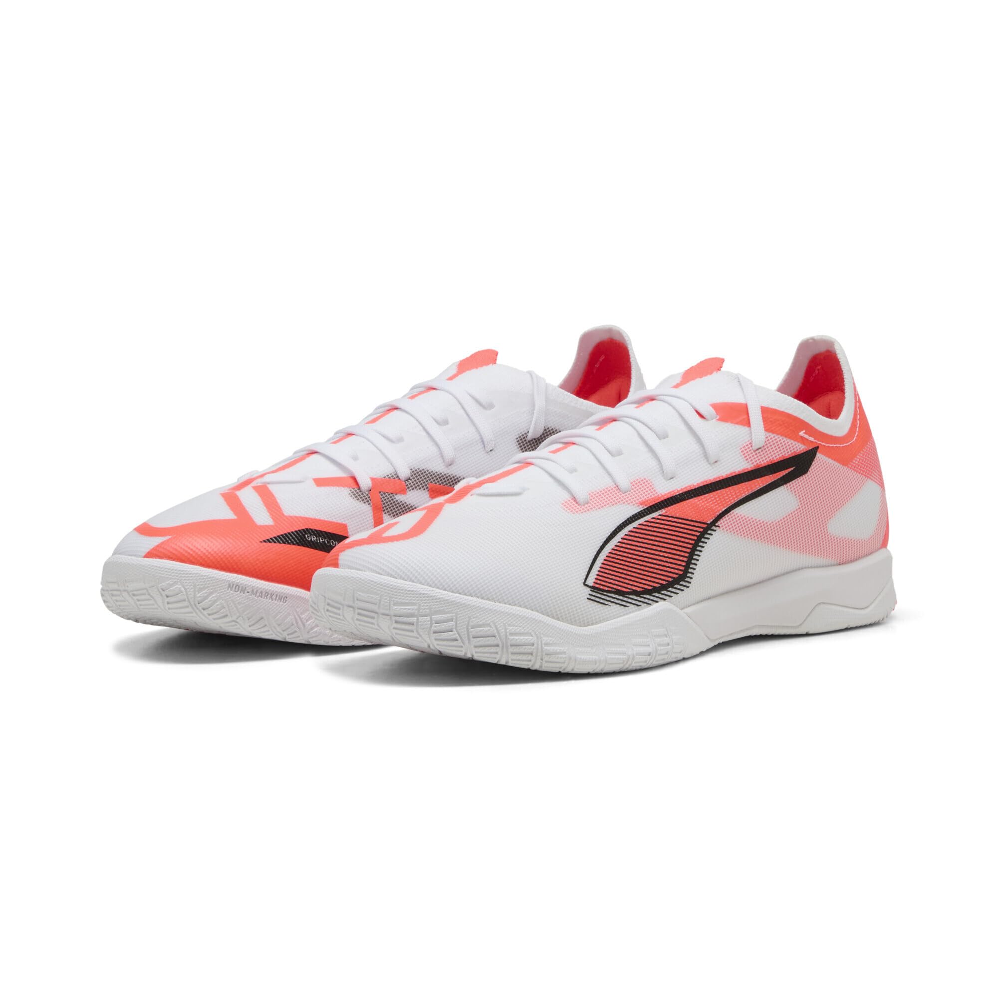 PUMA Unisex Ultra 5 Match Indoor Training Football Boots, PUMA White-PUMA Black-Glowing Red, 11.5 UK