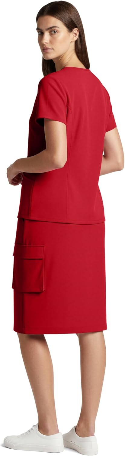MediChic Women’s Premium Medical Uniform Skirt Set V-Neck Scrub Top & 34" Length Scrub Skirt