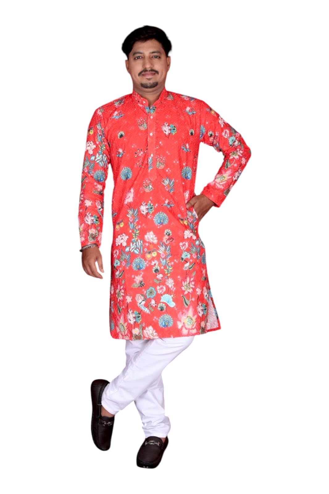 Man's Traditional Indian Red Paisley Suit with Floral Pattern-picture-34