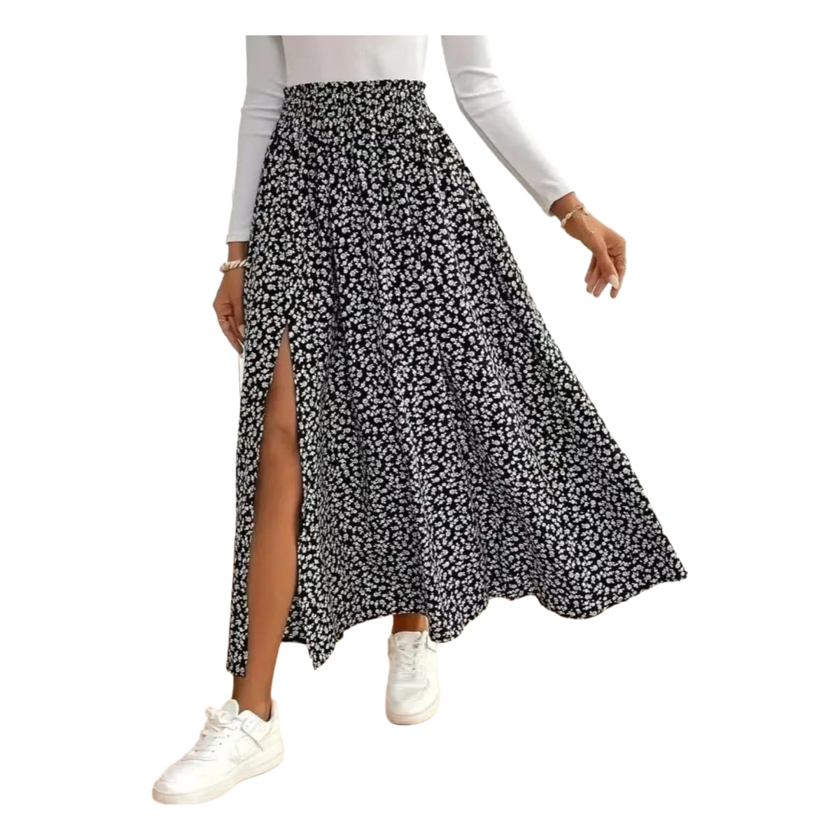 Jupe midi à imprimé floral pour voyage et style décontracté