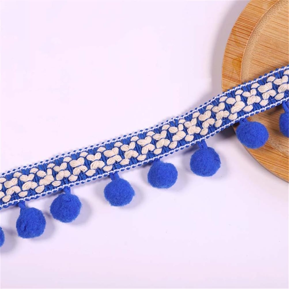 12 Yards 2.7 cm Colourful Pom Poms Tassel Trim Pompom Trim Pompom Ribbon Fringe Ribbon Pom Pom Fringe Pom Pom Ribbon Bobble Fringe Lace Ribbon Tassel Trim Ribbon for Sewing (Royal Blue)
